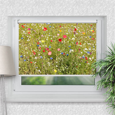 Rollo Motiv Wiese mit Wildblumen - ohne bohren - Klemmrollo bis 150 cm Breite - Klemmfix mit Fotodruck - blickdicht - La-Melle