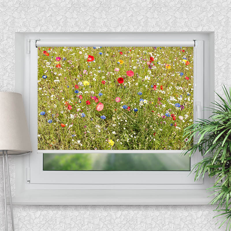 Rollo Motiv "Wiese mit Wildblumen" - ohne bohren - Klemmrollo bis 150 cm Breite - Klemmfix mit Fotodruck - blickdicht - La-Melle