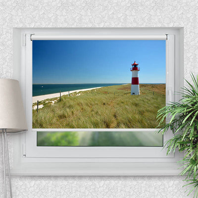 Rollo Motiv Leuchtturm Meer - ohne bohren - Klemmrollo bis 150 cm Breite - Klemmfix mit Fotodruck - blickdicht - La-Melle