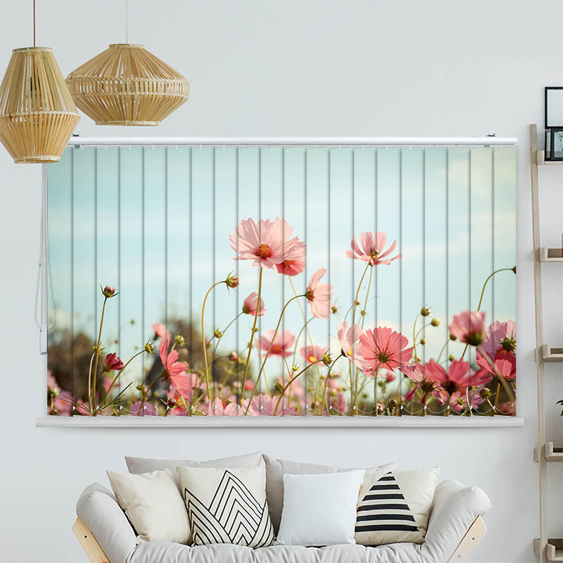 Lamellenvorhang Motiv Kosmeen Blumenwiese Rosa Blumen