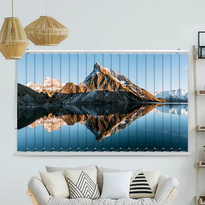 Lamellenvorhang Motiv Sonnenuntergang am Bergsee