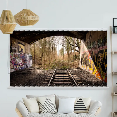 Lamellenvorhang Motiv Bahnschienen Endstation