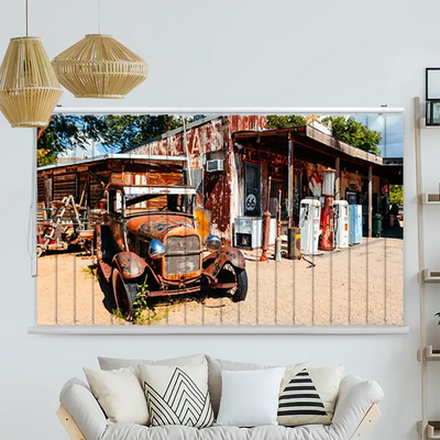 Lamellenvorhang Motiv Verlassene Tankstelle An Der Route 66