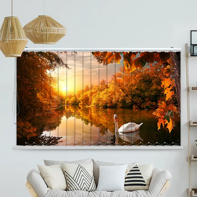 Lamellenvorhang Motiv Schwan auf Herbstteich