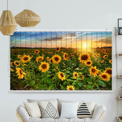 Lamellenvorhang Motiv Sonnenblumenfeld Sonnenaufgang