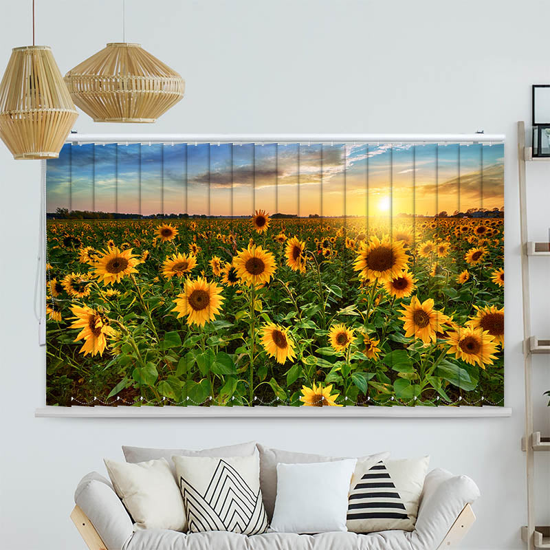 Lamellenvorhang Motiv Sonnenblumenfeld Sonnenaufgang