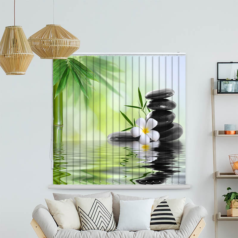 Lamellenvorhang Motiv Frangipani Steinturm Wasser