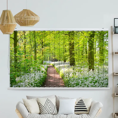 Lamellenvorhang Motiv Waldweg mit Blumen