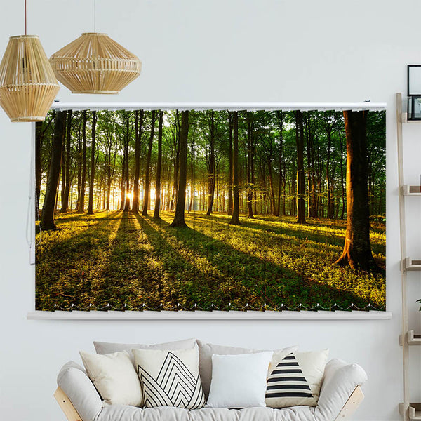 Lamellenvorhang Motiv "Sonnenstrahlen im Wald"
