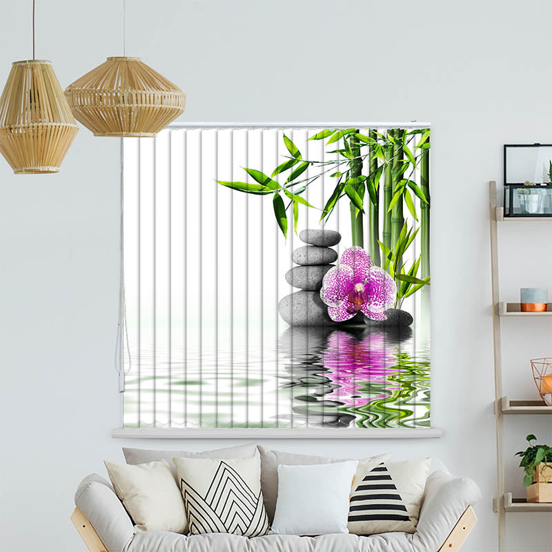 Lamellenvorhang Motiv Bambus Orchidee Zen Stones