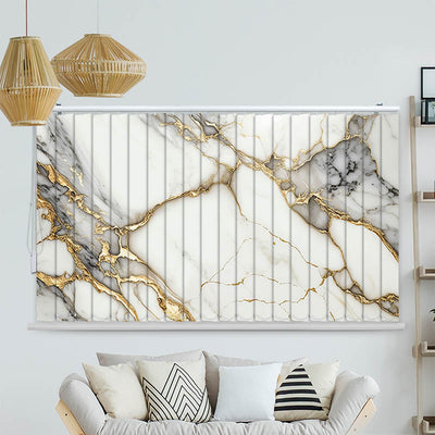 Lamellenvorhang Motiv Gold Weiss Marmoriert