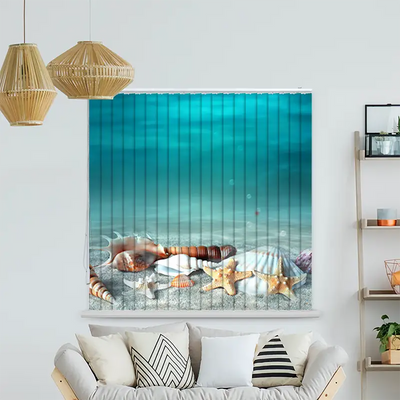 Lamellenvorhang Motiv Muschel und Seestern am Strand