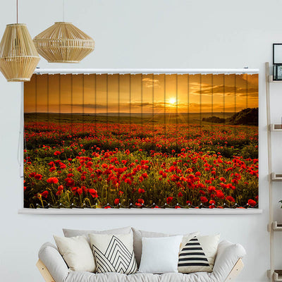 Lamellenvorhang Motiv Mohnblumen Sonnenuntergang