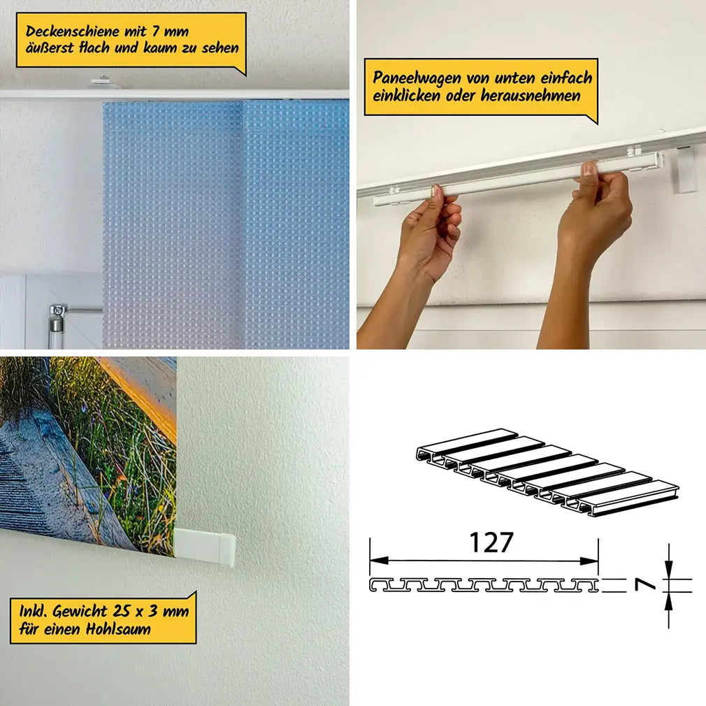 Collage von Bildern des Piccolo Schienensystems