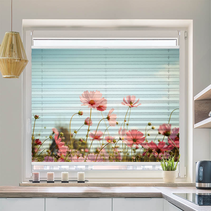 Plissee Motiv Kosmeen Blumenwiese Rosa Blumen