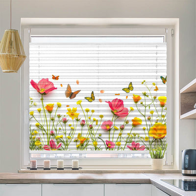 Plissee Motiv Blumen im Fruehling mit Schmetterlingen