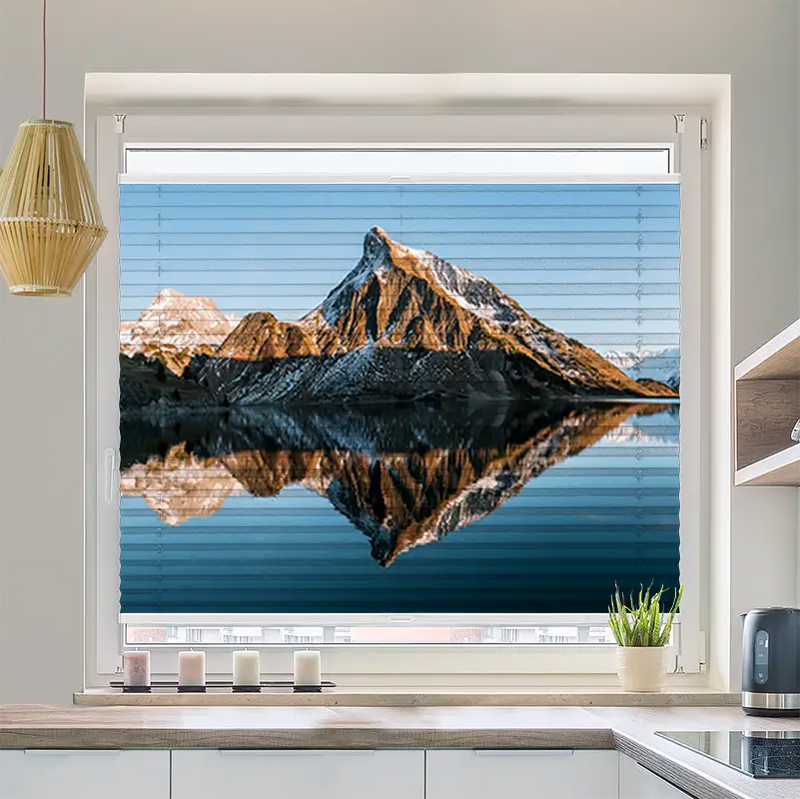 Plissee Motiv Sonnenuntergang am Bergsee