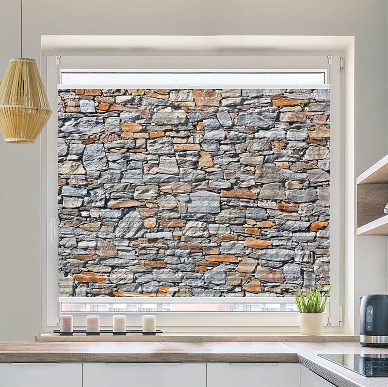 Plissee Motiv Natursteinmauer