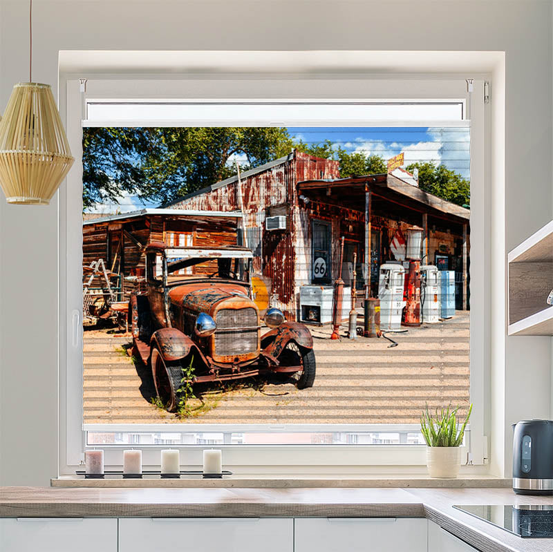 Plissee Motiv Verlassene Tankstelle an der Route 66