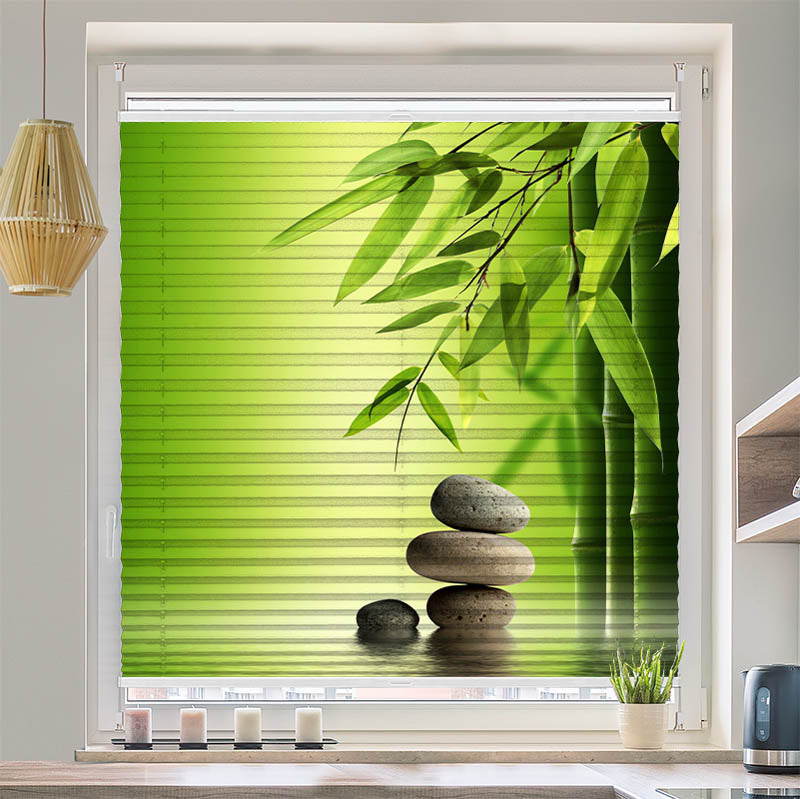 Plissee Motiv Wellness Steine Bambus