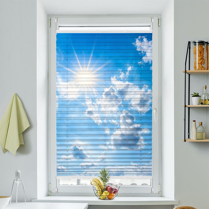 Plisse Motiv Strahlende Sonne Blauer Himmel