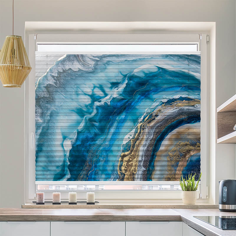 Plissee Motiv Gemaelde Blau Oel