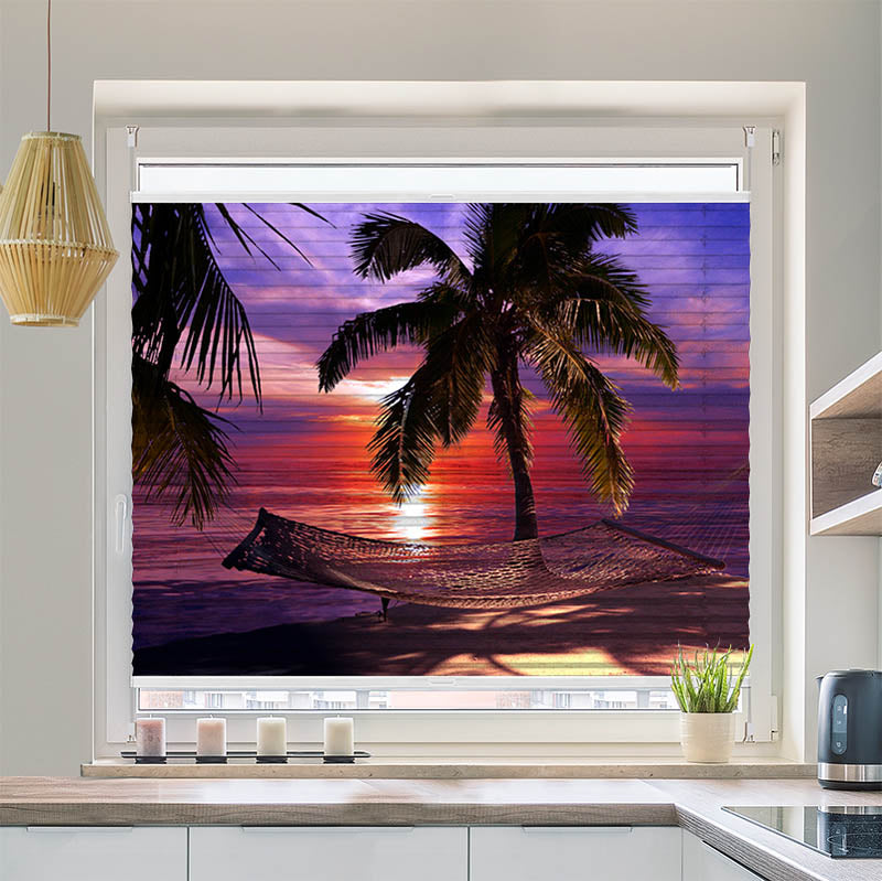 Plissee Motiv Haengematte Palmen Nacht