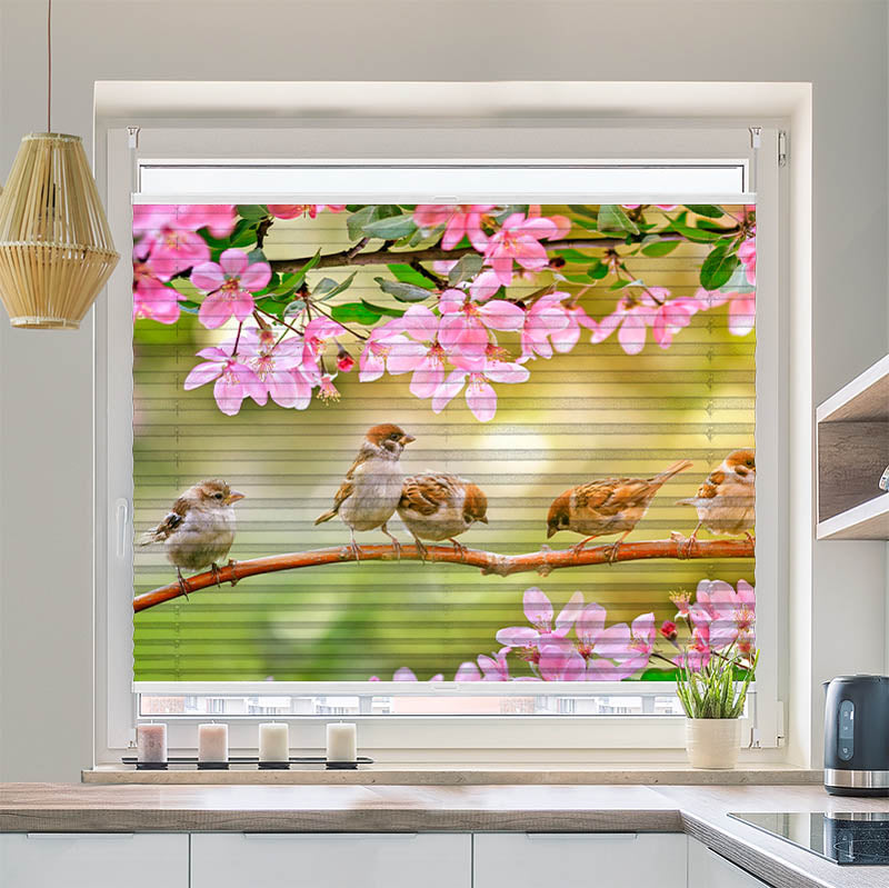 Plissee Motiv Spatzen auf dem Ast