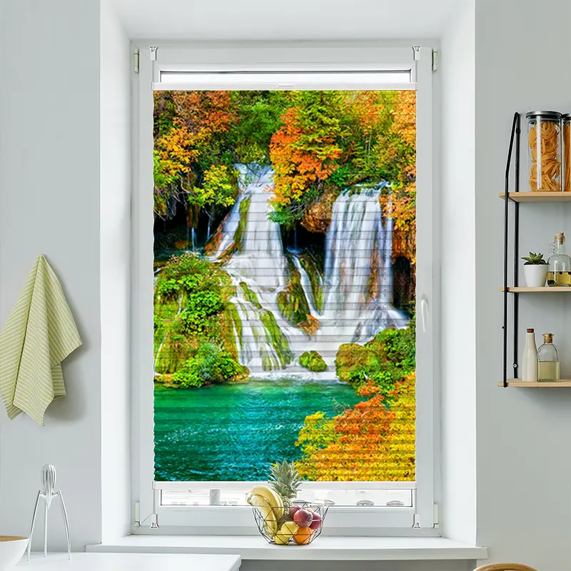 Plissee Motiv "Wasserfall Wald Im Herbst"