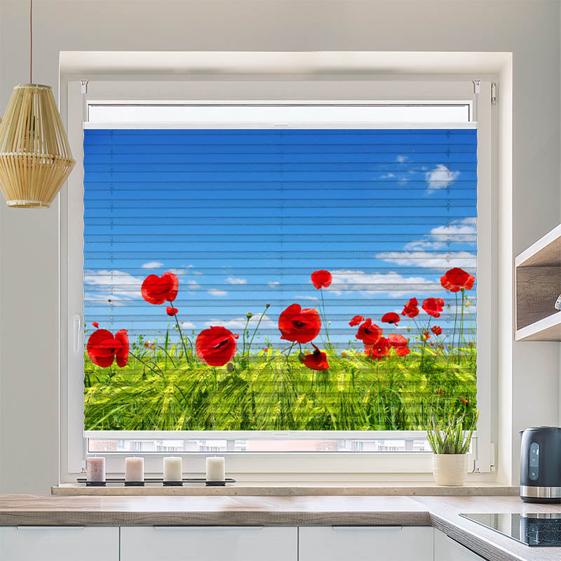 Plissee Motiv Mohnblumen Wiese