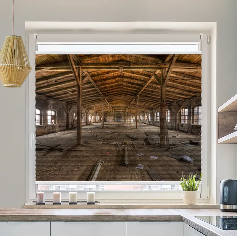Plissee Motiv Alte Fabrikhalle