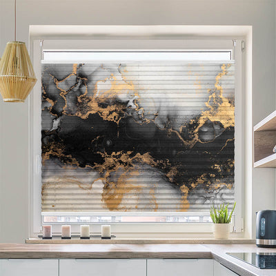 Plissee Motiv Abstrakt Marmor Schwarz Gold