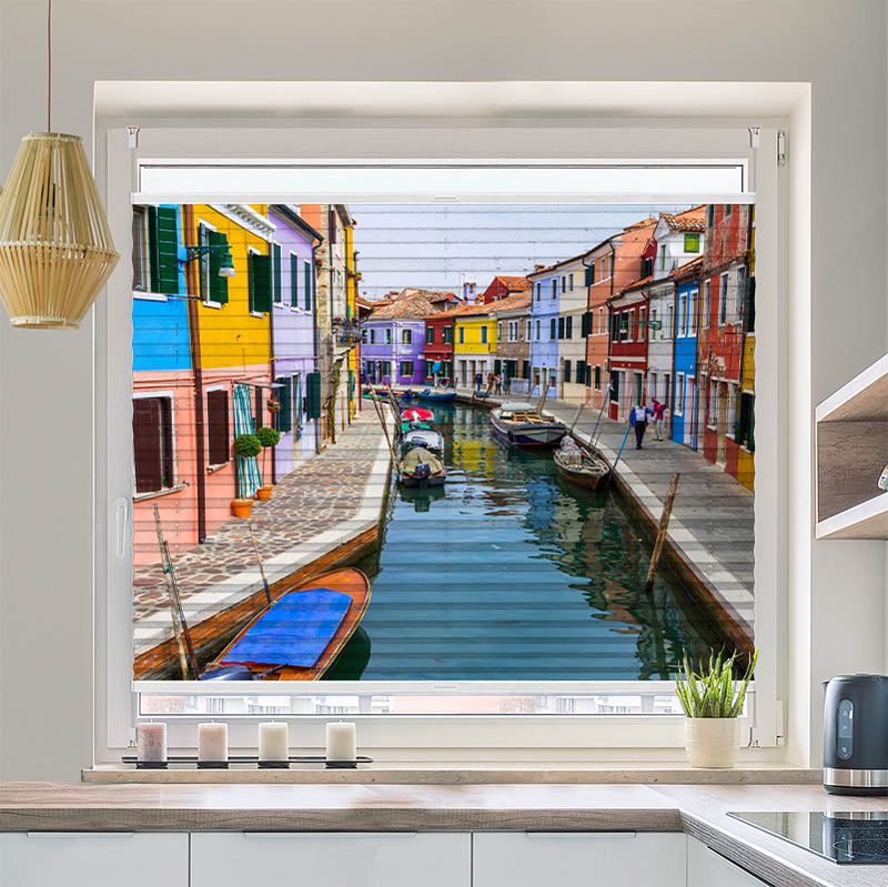 Plissee Motiv Kanal Bunte Haeuser