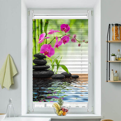 Plissee Motiv Schwarze Steine Orchidee