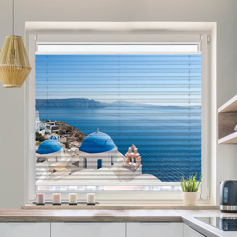 Plissee Motiv Kirche Santorini