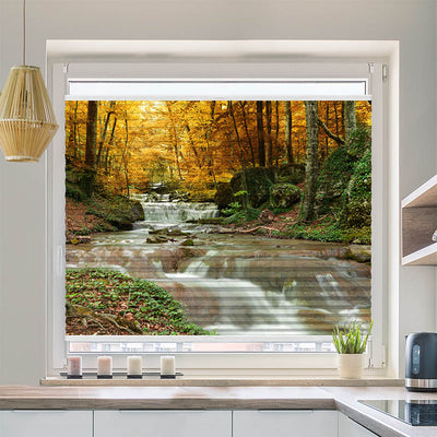 Plissee Motiv Herbstwald mit Fluss