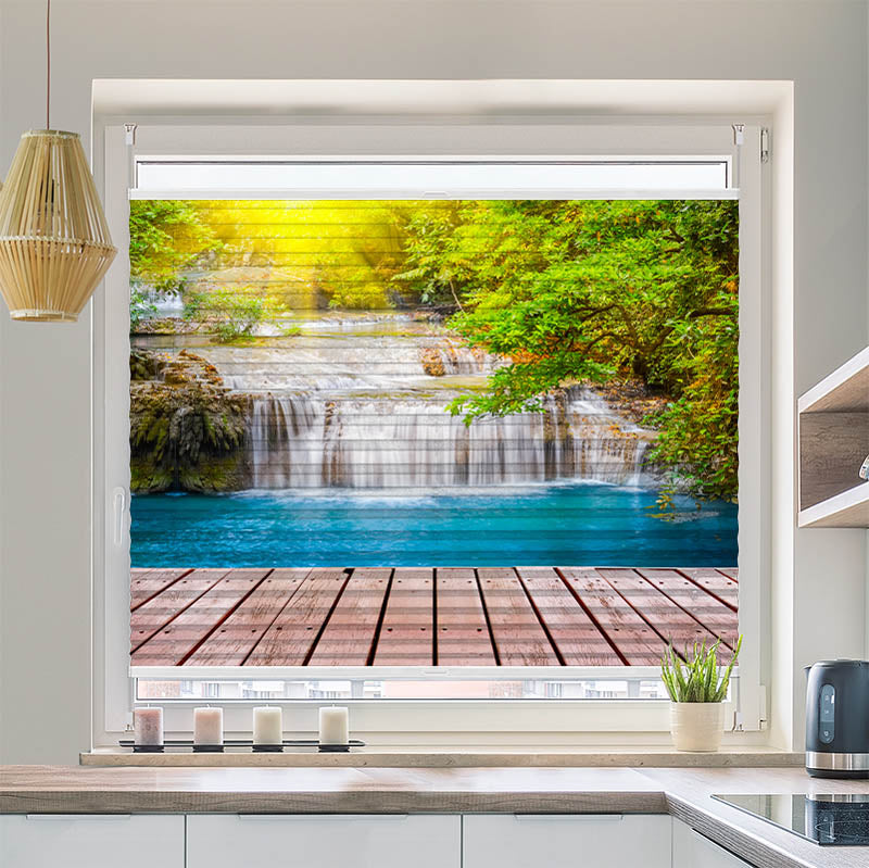 Plissee Motiv Wald Wasserfall Steg