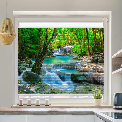 Plissee Motiv Wasserfall Im Wald In Thailand