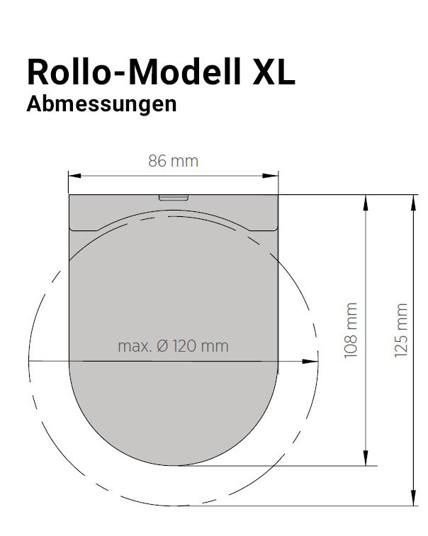Abmessungen Rollo-Modell XL mit Seitenträger