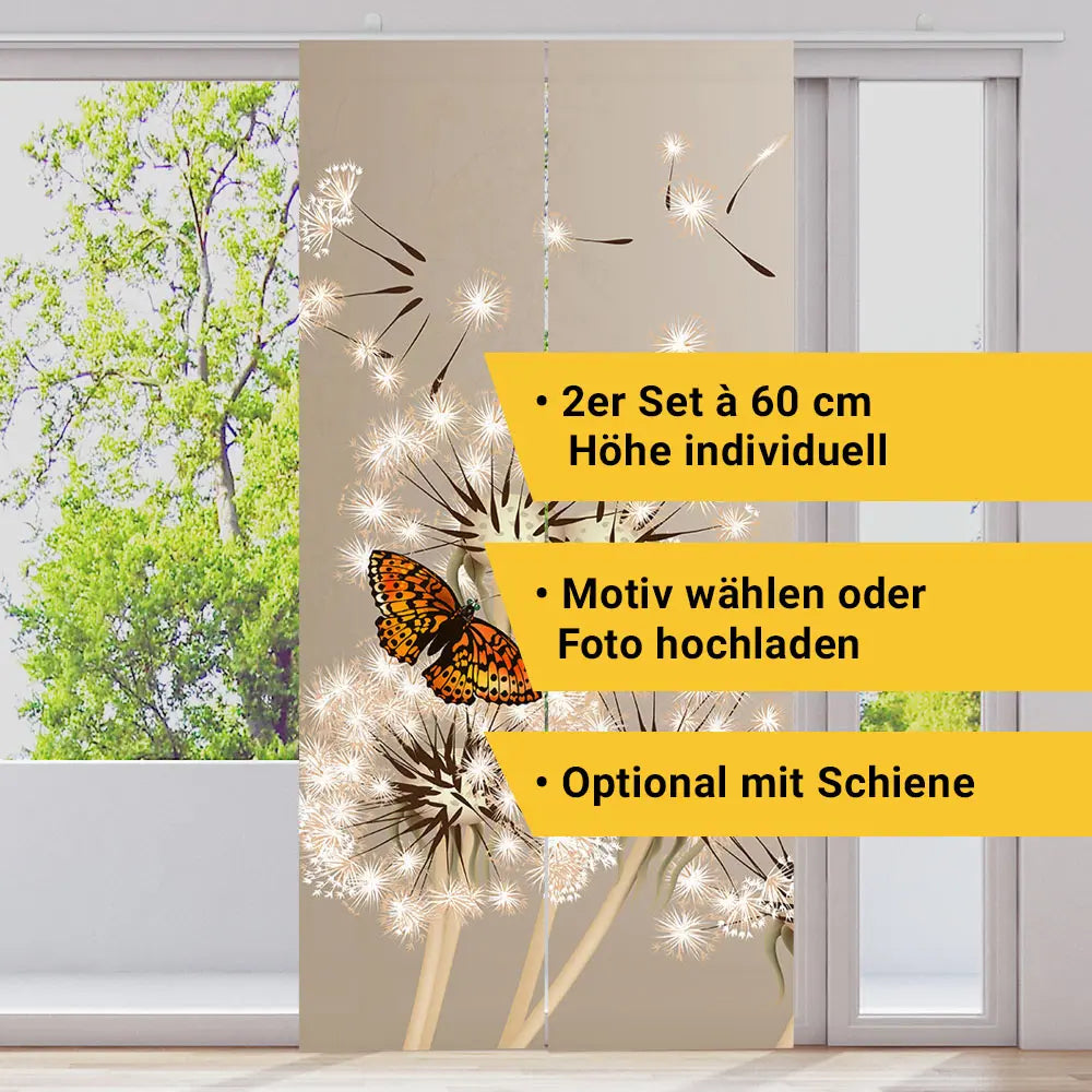 Schiebegardine 2er Set mit Motiv Pusteblume Schmetterling