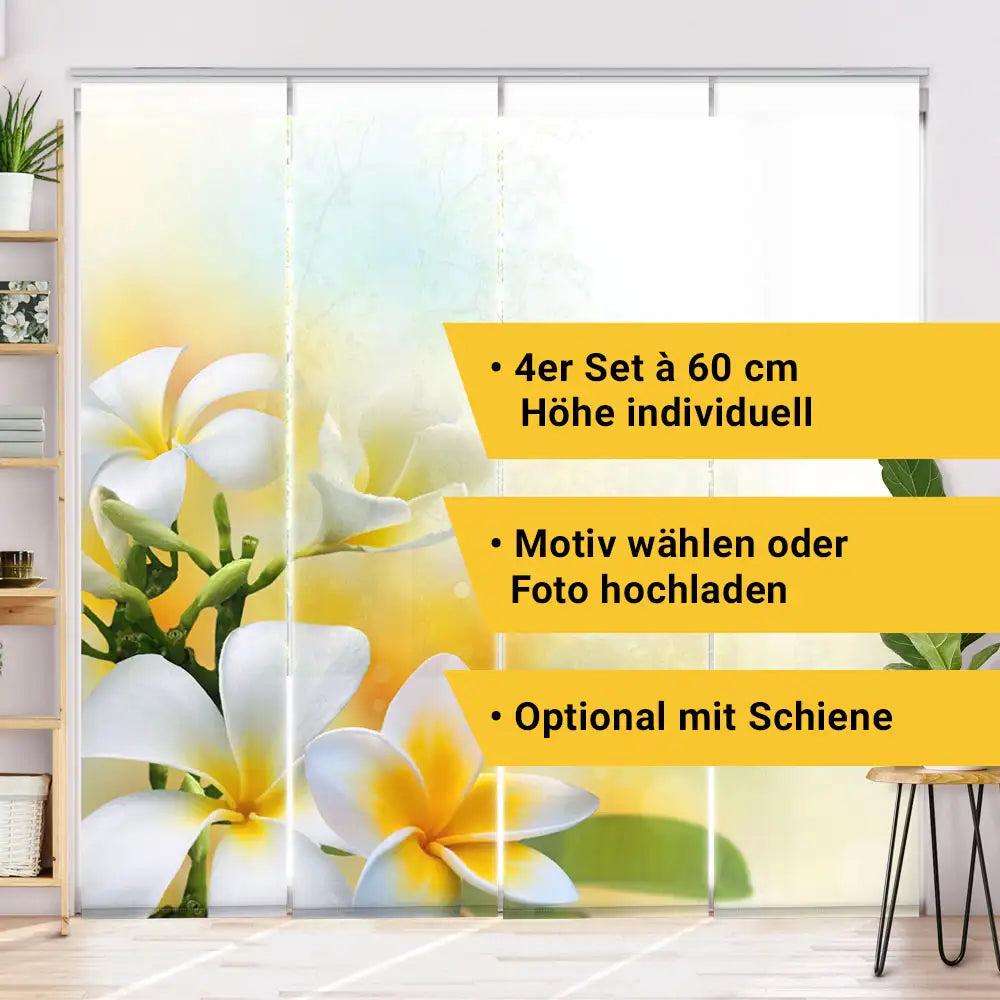 Schiebegardine 4er Set mit Frangipani Motiv