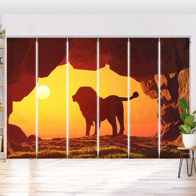 Schiebegardine Motiv Loewe Sonnenuntergang