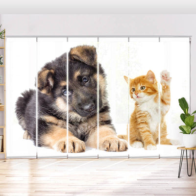 Schiebegardine Motiv Welpe und Kitten