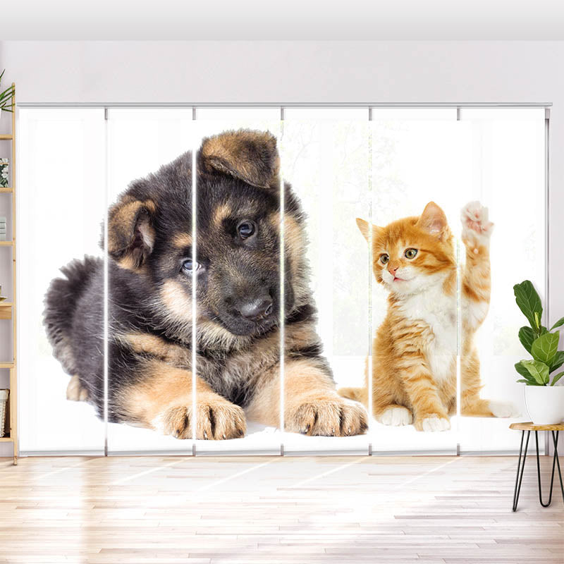 Schiebegardine Motiv Welpe und Kitten