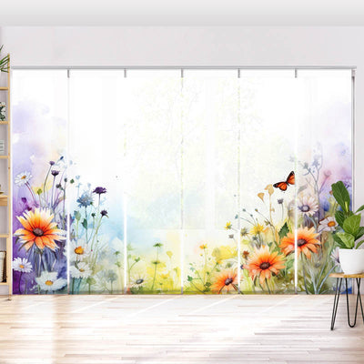 Schiebegardine Motiv Wildblumen mit Schmetterling