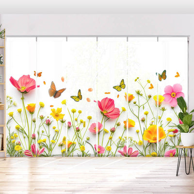 Schiebegardine Motiv Blumen im Fruehling mit Schmetterlingen