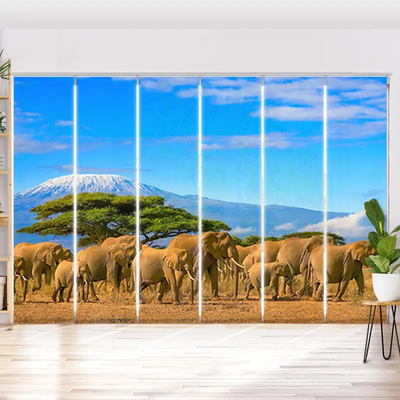 Schiebegardine Motiv Elefanten am Kilimandscharo