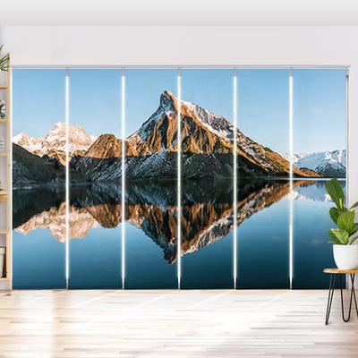 Schiebegardine Motiv Sonnenuntergang am Bergsee