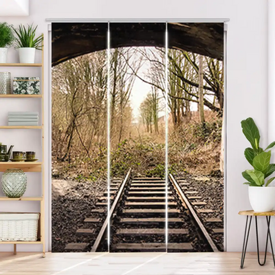 Schiebegardine Motiv Bahnschienen Endstation