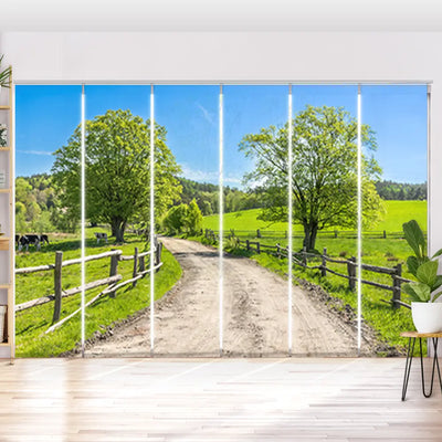 Schiebegardine Motiv Landschaft mit Gras und Kühen